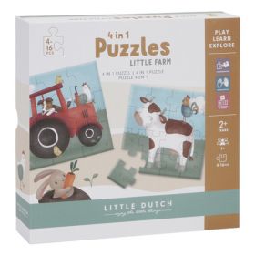 Little Dutch 4 in 1 puzzles Little Farm komplekts ar 4 puzlēm