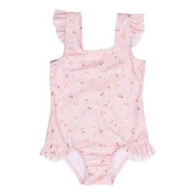 Little Dutch Bathsuit ruffles Little Pink Flowers rozā volānu peldkostīms ar UV aizsardzību 98/104 izm.