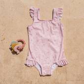 Little Dutch Bathsuit ruffles Little Pink Flowers rozā volānu peldkostīms ar UV aizsardzību 98/104 izm.