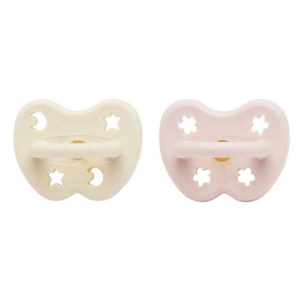 Hevea Pacifier 2-pack - Powder Pink & Milky White Orthodontic dabīgā kaučuka 2 knupīšu komplekts rozā & balts  0-3 mēn. šķelti