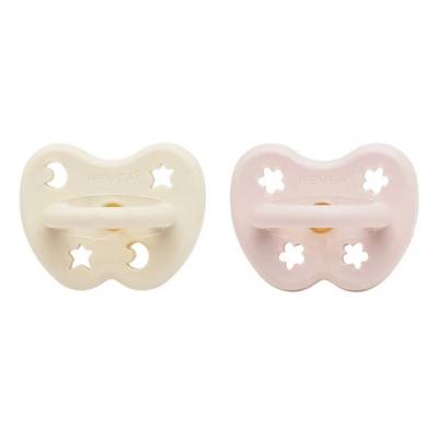 Hevea Pacifier 2-pack - Powder Pink & Milky White Orthodontic dabīgā kaučuka 2 knupīšu komplekts rozā & balts  0-3 mēn. šķelti