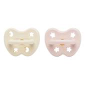 Hevea Pacifier 2-pack - Powder Pink & Milky White Orthodontic dabīgā kaučuka 2 knupīšu komplekts rozā & balts  0-3 mēn. šķelti