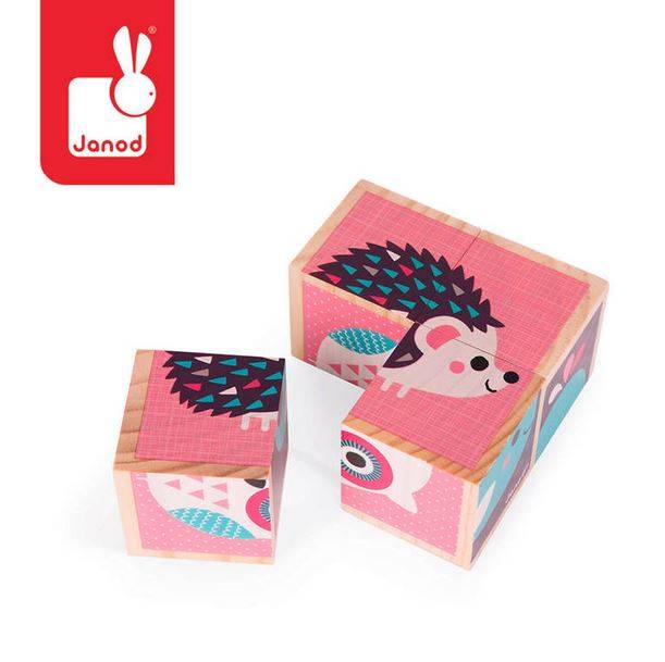 Janod Wooden blocks Puzzle 6in1 Animals koka klucīšu puzle