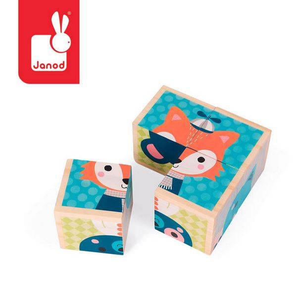 Janod Wooden blocks Puzzle 6in1 Forest koka klucīšu puzle