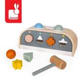 Janod Wooden punch and shape sorter 3 in 1 Sweet Cocoon koka sitamais sols un formiņu šķirotājs