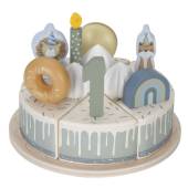 Little Dutch wooden birthday cake blue FSC koka dzimšanas diena kūka ar cipariem un dekorējumiem