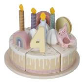 Little Dutch wooden birthday cake pink FSC koka dzimšanas diena kūka ar cipariem un dekorējumiem